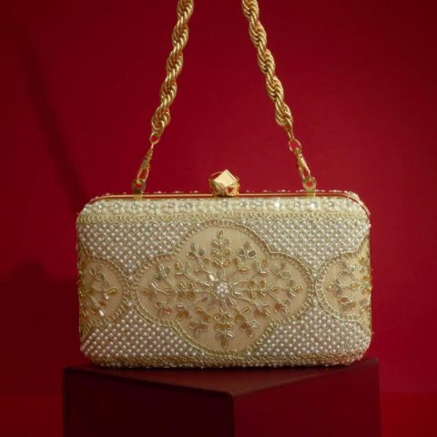 Champagne Pearl Beaded Clutch