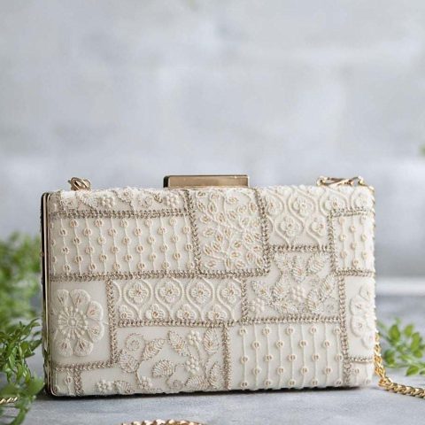 Ivory Patchwork Embroidered Clutch