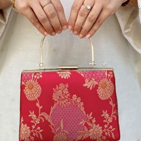 Fuchsia Gold Peacock Brocade Handbag