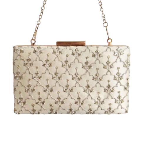 Ivory Gold Vine Embroidered Clutch