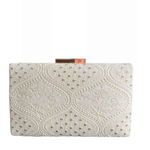 Ivory Pearl Embroidered Clutch